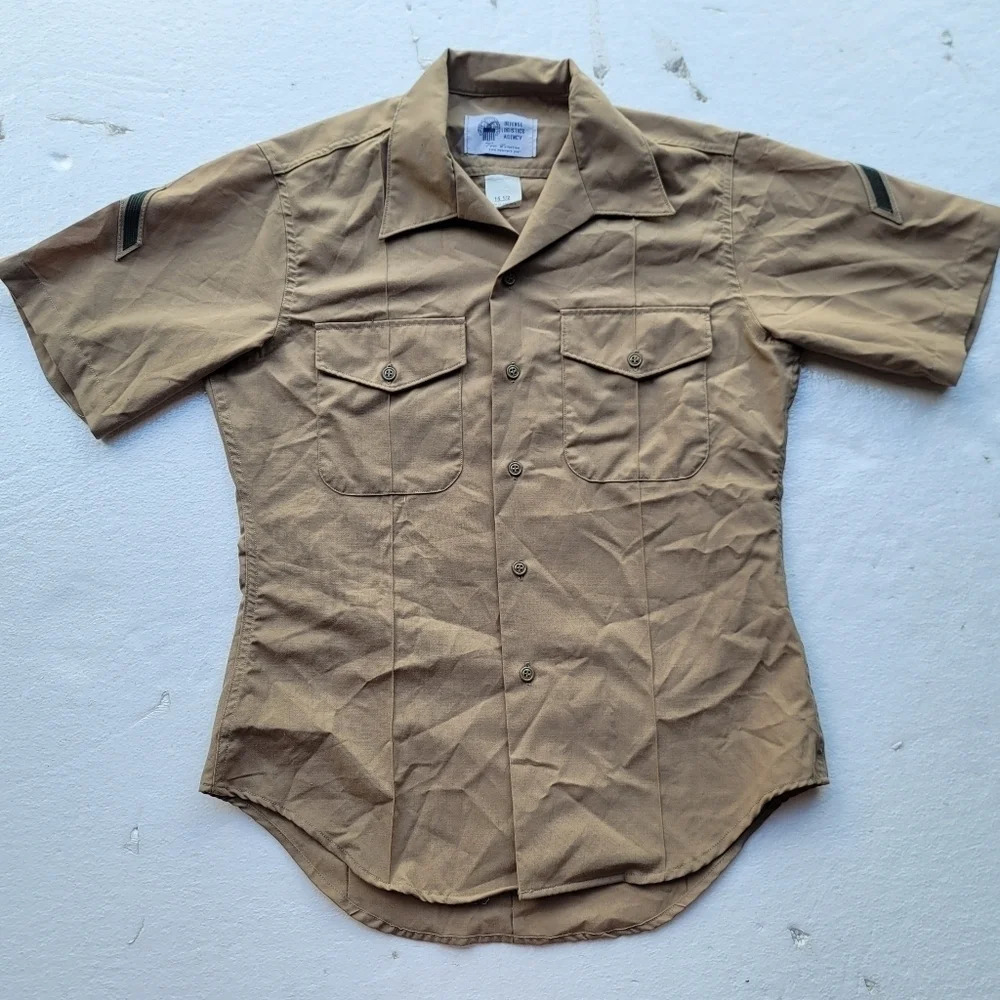 Defense Logistics Agency Uniform Button Army Shirt 15.5 Men's Khaki Perfect Fit